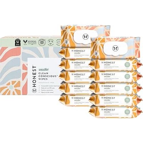 The Honest Company Clean Conscious Multi-Use Wipes | Hypoallergenic + Unscented for Sensitive Skin | Over 99% Water, Compostable, Plant Based, Baby Wipes | Sunburst, 864 Count