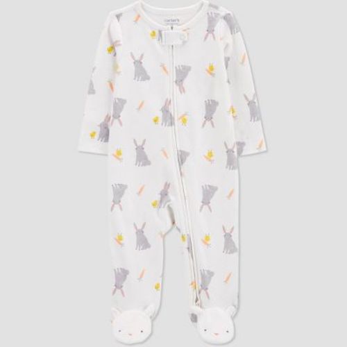 Carter's Just One You®️ Baby Bunny Printed Sleep N' Play - White 3M: Cotton Footed Pajamas, Two-Way Zipper, Long Sleeve, Machine Washable