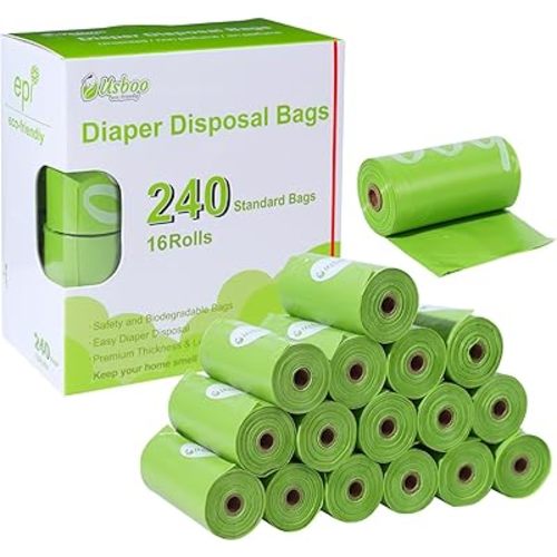 Diaper Bags Disposable for Baby, 16 Refill Rolls/240 Bags OXO-Biodegradable Waste Bags,Dirty Disposable Diaper Bags,Diaper Trash Bags,Green