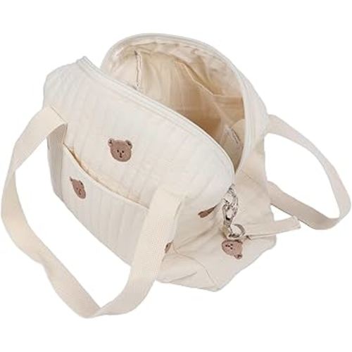 Baby Stroller Storage Bag, Zipper Stroller Storage Bag Stroller Hand Bag Embroidery Reusable Handbag Nappy Bag Stroller Hanging Bag (Bear Bag)