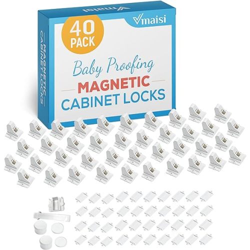 Vmaisi Adhesive Magnetic Locks for Cabinets & Drawers (40 Locks and 4 Keys) - Standard - 40.0