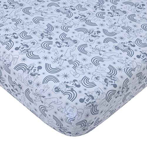 Disney Mickey and Friends Grey and White Pluto, Goofy, and Rainbows Nursery Polyester Fitted Crib Sheet