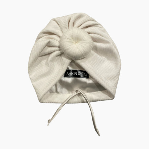 Aarin & Co. Adjustable Satin Lined Turban - White, 0-3 M