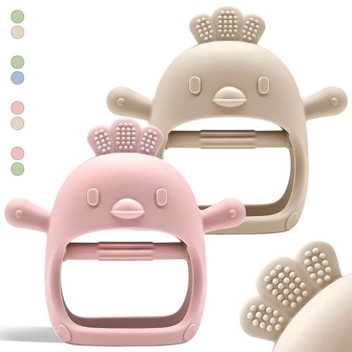 2 Pack Baby Teething Toys for 0-6 & 6-12 Months, Food Grade Silicone Teething Mitten Anti-Drop Wrist Hand Teether, BPA Free, One-Piece, CPC Certified Baby Chew Toys for Sucking Needs
