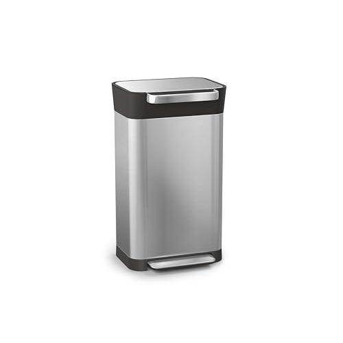 Joseph Joseph Intelligent Waste Titan Trash Can Compactor with Odor Filter, Holds Up to 90L After Compaction, Stainless Steel, 30L