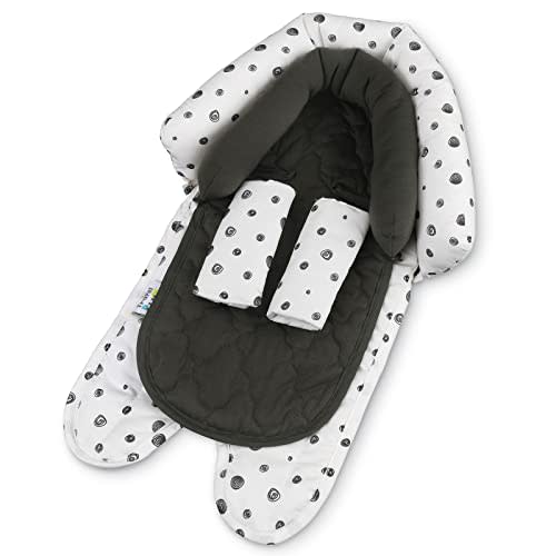 Travel Bug Baby & Toddler 2-in-1 Head Support Duo Head Support + Strap Covers for Car Seats, Strollers & Bouncers (Dots)