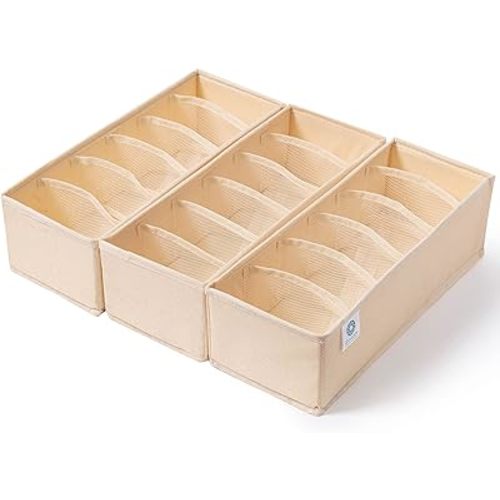 Qozary 3 Pack Sock Underwear Drawer Organizer Dividers, Collapsible Cabinet Closet Storage Boxes for Clothes, Socks, Lingerie, Underwear, Tie, Belt, Baby, Bedroom