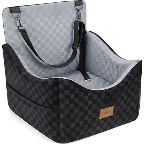 JOEJOY Elevated Dog Car Seat for Small/Medium Dogs up to 35 lbs, Memory Foam Pet Booster Seat with Detachable Washable Cover, Portable Travel-Safe Bed for Cars with Safety Belts and Storage Pockets