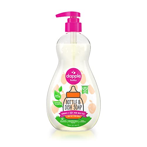 Baby Bottle Soap & Dish Soap by Dapple Baby, Mango Melon, 16.9 Fl Oz Bottle - Plant Based Dish Liquid for Dishes & Baby Bottles - Hypoallergenic Soap, Liquid Soap
