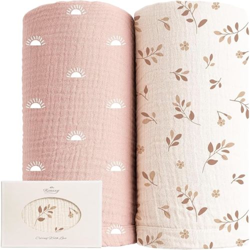Konssy Muslin Swaddle Blankets, 100% Cotton Receiving Blankets, 47"x 47"