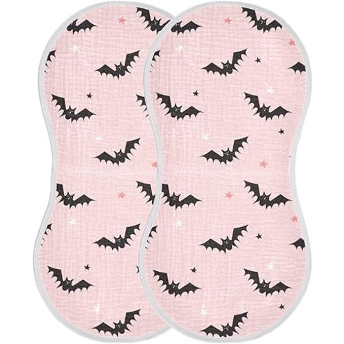 Muslin Burp Cloths for Baby Boys and Girls - 2-Pack Ultra Absorbent Halloween Bats Muslin Washcloths, Newborn Towel, Milk Spit Up Rags, Burp Cloth Bibs for Unisex, 22 x 11 Inch