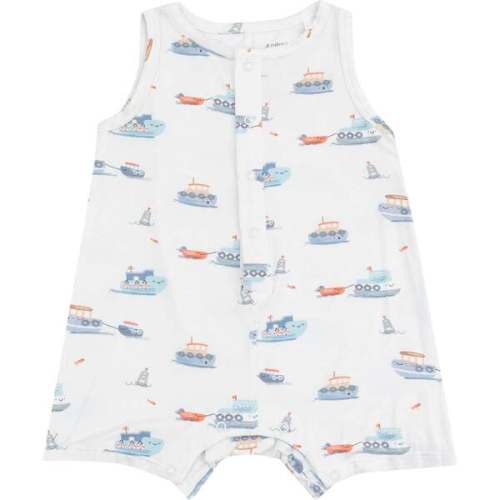 Sleeveless Shortie Romper, Bubbly Tugboats - Angel Dear | Maisonette