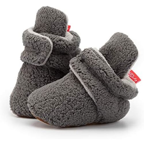 Babelvit Newborn Baby Boy Girl Soft Fleece Booties Stay On Infant Slippers Socks Shoe Non Skid Gripper Toddler First Walkers Winter Ankle Crib Shoes