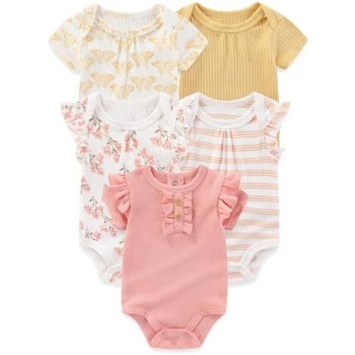 Four Seasons Baby Boy Girl Bodysuits 5-Pack Cotton Comfort Short Sleeve Baby Clothes Soft Infant Outfits