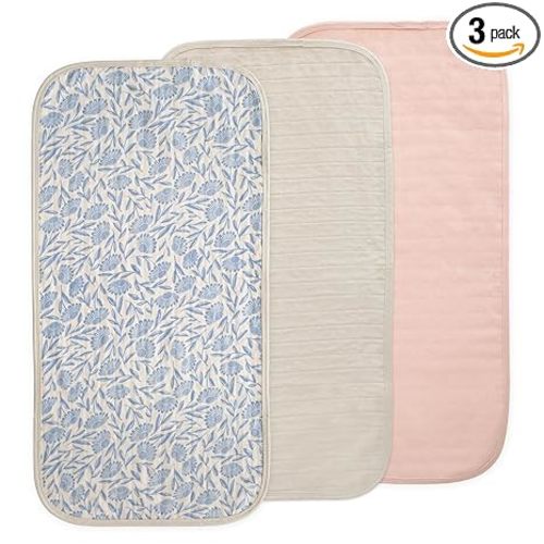 mushie Water Repellent Changing Pad Liners | Made with Organic Cotton | Set of 3 (Blue Flowers Combo)