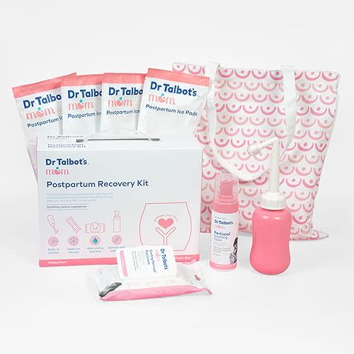 Dr. Talbot’s Mom Postpartum Recovery Kit, Hospital Bag Essentials, Includes Peri Bottle, Perineal Soothing Foam, 4 Postpartum Ice Pads & 24 Perineal Pad Liners