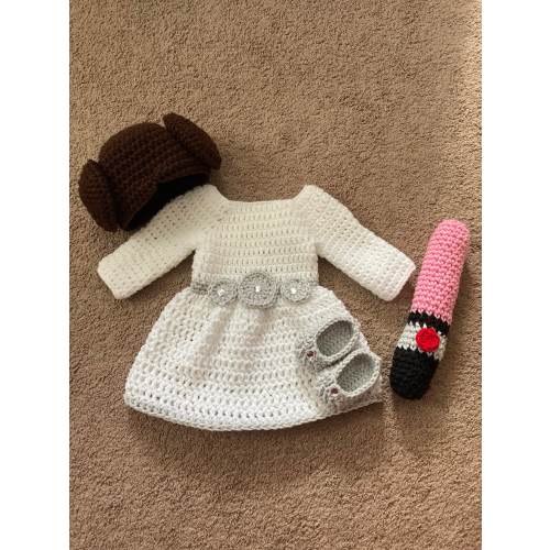 Princess Leia Inspired Costume/ Crochet Princess Leia Wig/Star Wars Costume/Princess Photo Prop Newborn to 18 Month Size-MADE TO ORDER