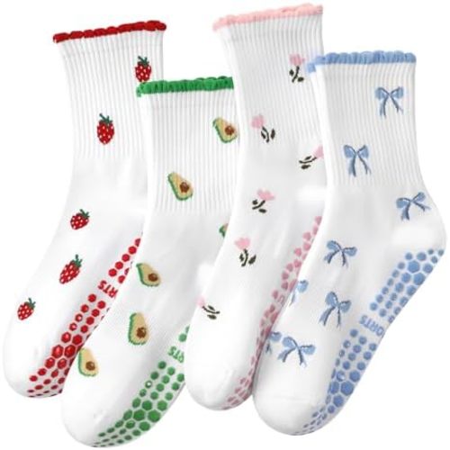 4 Pairs Pilates Socks with Grips for Women