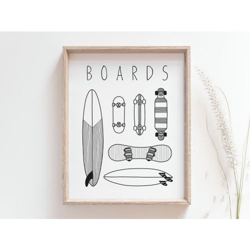 Boards Print - Surfboard, snowboard, skateboard poster, Black and white minimalist art, Beach house decor, Surf poster, MAILED PRINT
