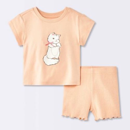 Baby Girls' Kitten Sweatshirt and Shorts Set - Cloud Island™ Pink 12M