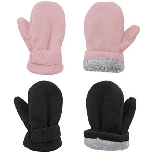 American Trends 2 Pairs Toddler Mittens Unisex Lined Fleece Gloves Winter Warm kids Mitten for Baby Boys and Girls