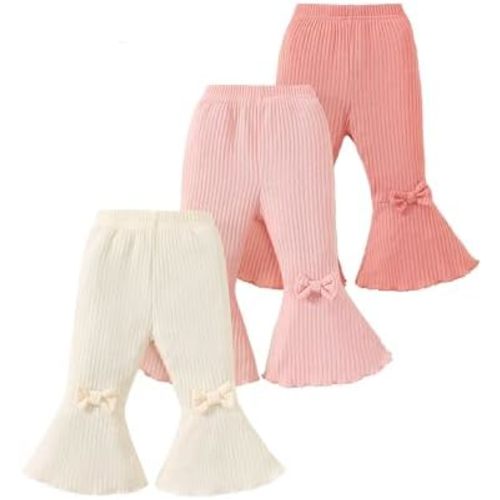 Mioglrie Baby Girl Pants Toddler Leggings 3 Pack Flare Newborn Baby Pants 3 6 9 12 18 24 Months Bell Bottoms for Girls