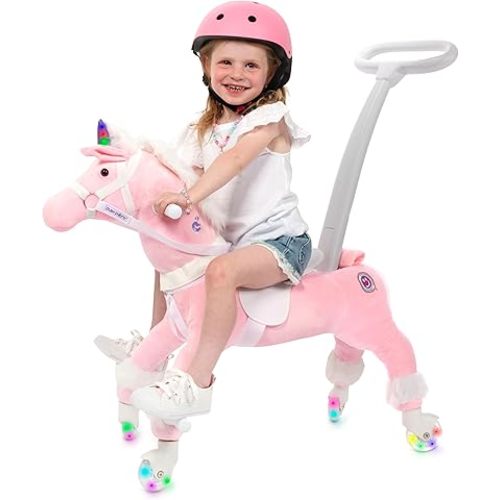 Power Pony Ride On Unicorn Riding Toy for 2+ Kids - Power Ponies Push Pull Kids Ride On Pony for Toddlers with A Removable Parent - Controlled Push Handle for Easy Rides, Pink, Grace
