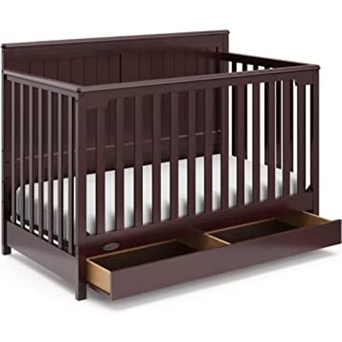 Graco Hadley 5-in-1 Convertible Crib with Drawer (Espresso) – GREENGUARD Gold Certified, Full-Size Nursery Storage Drawer