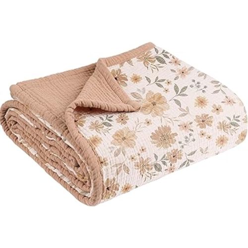 Konssy Muslin Baby Blankets, 100% Cotton Quilt Blankets for Baby Infant Toddler, Soft and Lightweight Nursery Crib Blanket for Baby Boys and Girls 43"x40" (Flourish)