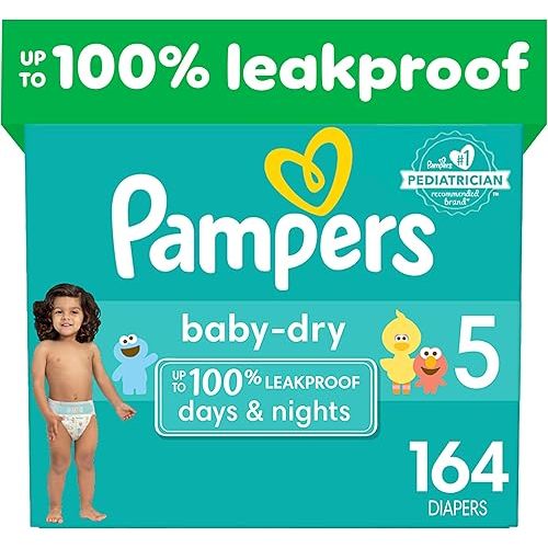 Pampers Baby Dry Diapers - Size 5, One Month Supply (164 Count), Absorbent Disposable Diapers