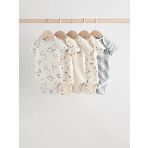 Grey Dinosaur Short Sleeve Baby Bodysuits 5 Pack