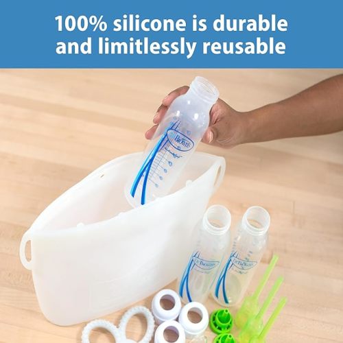 Dr. Brown's Microwave Steam Sterilizer Bag for Baby Bottles, Breast Pump Parts & Other Toddler Accessories, 100% Silicone, Reusable Sterilizing Bag