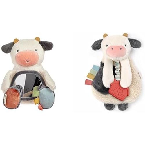 Itzy Ritzy Sensory Tummy Time Mirror Cow & Itzy Lovey Cow Plush Teether Crinkle Sound