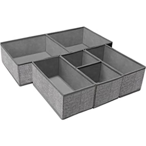 Criusia Underwear Drawer Organizer, 6 Set Foldable Underwear Drawer Organizer and Closet Dividers,Storage Box for Clothes, Socks, Underwear (6 Bins) (Light Grey)