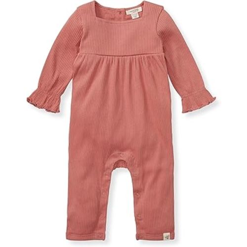 Burt's Bees Baby Baby Girls Romper - 100% Organic Cotton, One-Piece Shortall Girl Outfit for Sizes Newborn to 24 Months