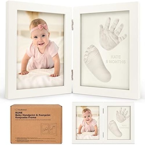 Baby Footprint Kit, Baby Shower Gifts for Girls, Boys - Personalized Baby Hand and Footprint Kit Keepsake, Newborn Handprint Foot Prints Makers, Nursery Picture Frame, New Mom Gift (Alpine White)