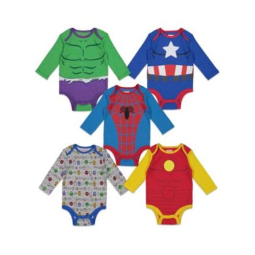 Baby Boys Avengers Captain America The Hulk iron Man Spider Man Baby 5 Pack Bodysuits Newborn to