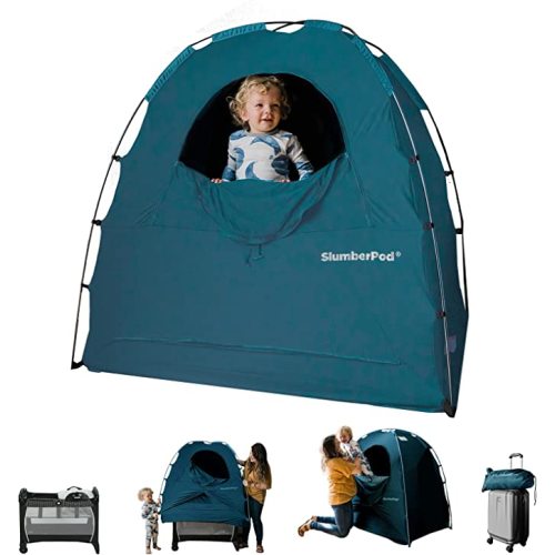 SlumberPod The Original Blackout Sleep Tent Travel Essential for Babies and Toddlers, Mini Crib and Pack N Play Cover, Sleep Pod for Kids with Monitor Pouch and Fan Pouch, Blocks 95%+ Light, Teal