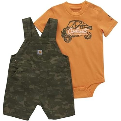 Carhartt baby-boys Short-sleeve Bodyshirt & Canvas Shortall Set