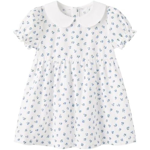pureborn Baby Toddler Girl Woven Dress Short Sleeve Cotton Playwear Dresses 0-5T