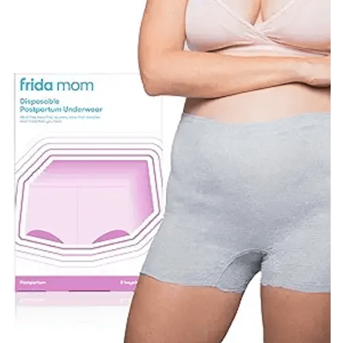 Frida Mom Women's Postpartum Underwear, Disposable Boyshort Underwear, Seamless with Stretchy Support, Postpartum Essentials, Size Regular (Waist 28"-42" Stretched), 8 Count, Grey