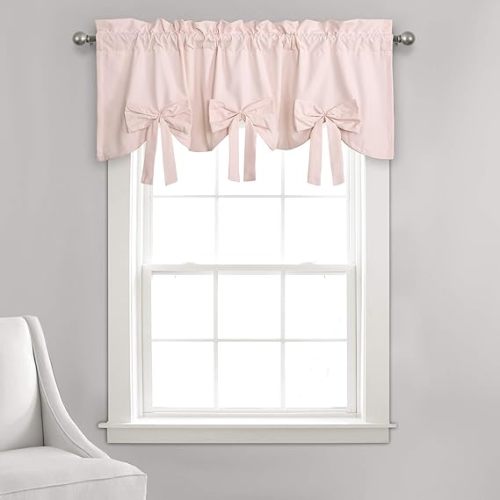 Lush Decor Melody Bow Window Curtain Valance, 18" x 52" + 2" Header, Blush