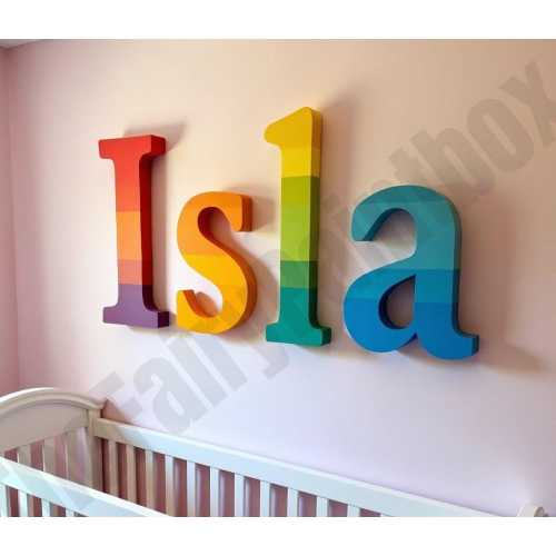 Color Wheel Painted Wood Letters, Art Stripe Baby Room Letters, Art Nursery Decor, Rainbow Theme Wall Sign, Color Palette Kids Name Sign