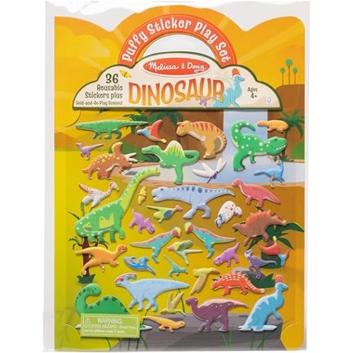 Melissa & Doug Dinosaur Puffy Sticker Play Set Travel Toy with Double-Sided Background, 36 Reusable Puffy Stickers - FSC Certified