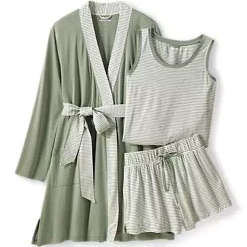 Women's Cooling 3 Piece Pajama Set - Robe Tank and Shorts | Lands' End