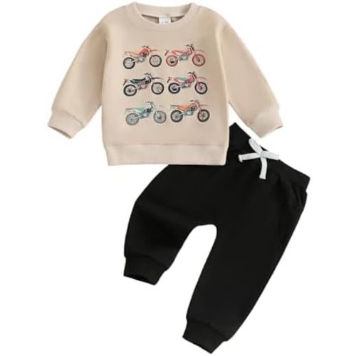 Toddler Baby Boy Fall Winter Clothes Crewneck Sweatshirt Long Sleeve Trucks Shirt and Pants Cute Boys Outfits