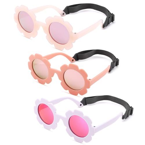 Polarized Baby Sunglasses with Strap – Flexible Flower Shaped Sunglasses for Toddler & Infant Age 0-24 Months