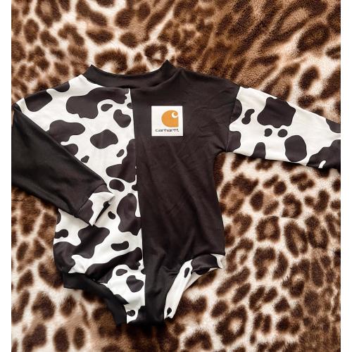 Cow  carhartt romper/  toddler clothing/ baby clothing/western / boho / trendy / vintage/ handmade/ custom baby clothes / romper /leotard