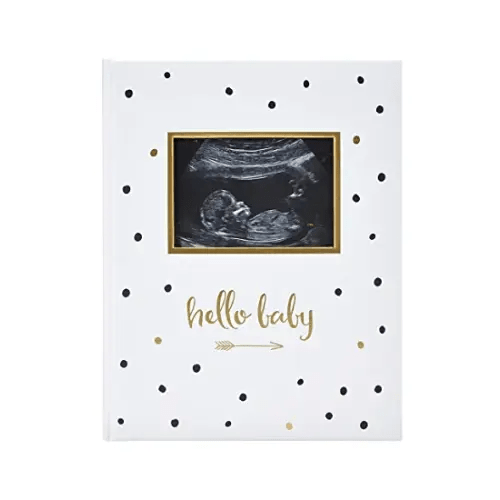 Pearhead First 5 Years Baby Memory Book, Gender-Neutral Baby Keepsake for New and Expecting Parents, Black and Gold Polka Dot