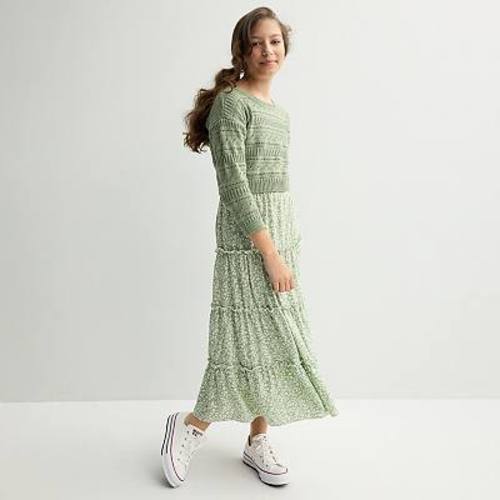 Girls 7-16 Knit Works Sleeveless Tiered Dress with Long Sleeve Popover Sweater 2-Piece Set